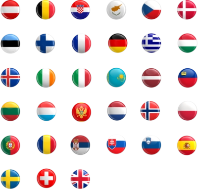 Flags of those members of WorldSkills Europe